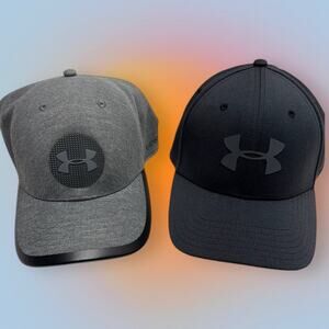 (2) UNDER AMOUR Gray Semi Fitted Baseball Hats